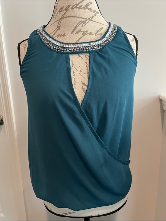 Socialite Tops - Socialite Teal Embellished Keyhole Surplice Blouse
